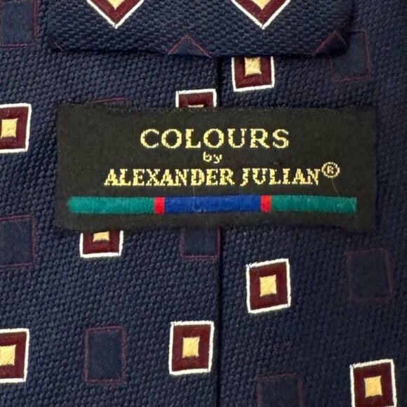 Alexander Julian silk tie burgundy & gold square pattern on navy background - Picture 6 of 6
